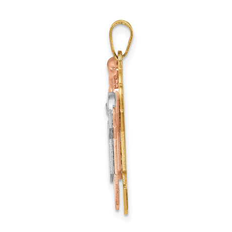 14k Tri Color Gold Family Pendant with Rose Gold Girl and White Gold Boy, Motherhood Charm