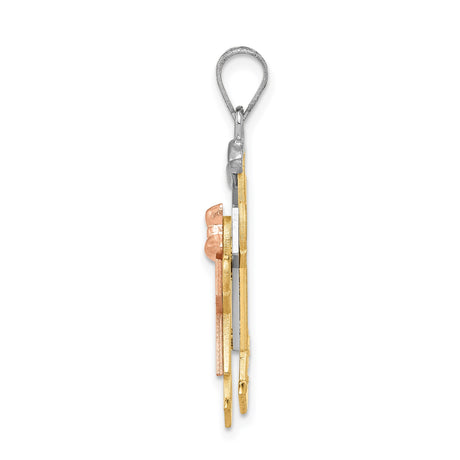 14k Tri-Color Gold Pendant, Boy and Girl Silhouette, Family Love Charm for Women