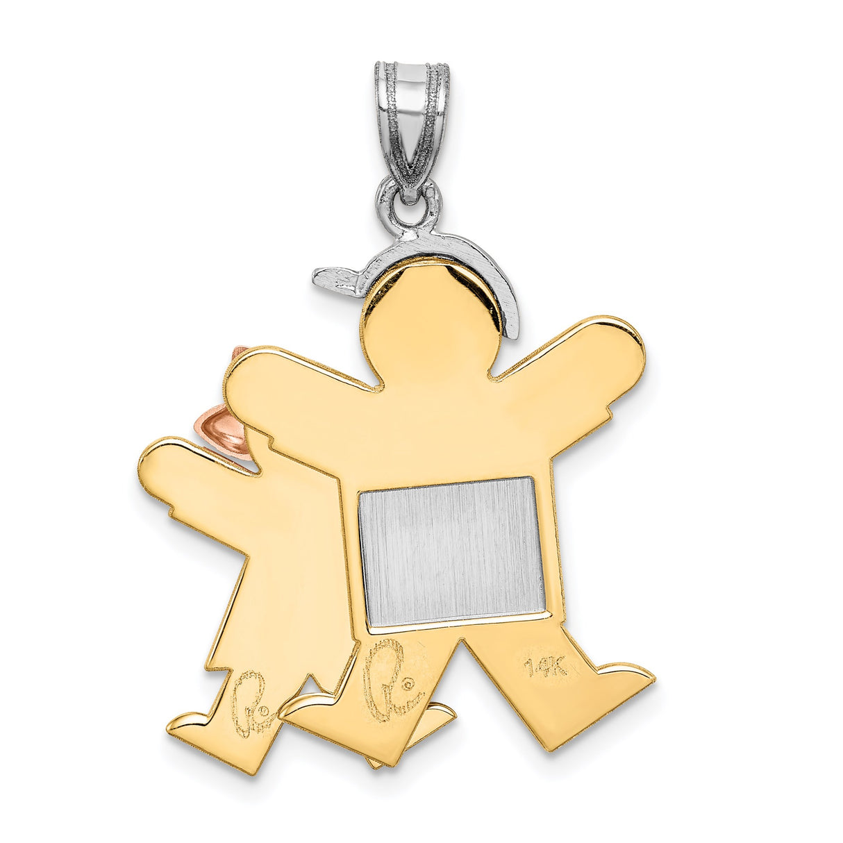 14k Tri-Color Gold Pendant, Boy and Girl Silhouette, Family Love Charm for Women