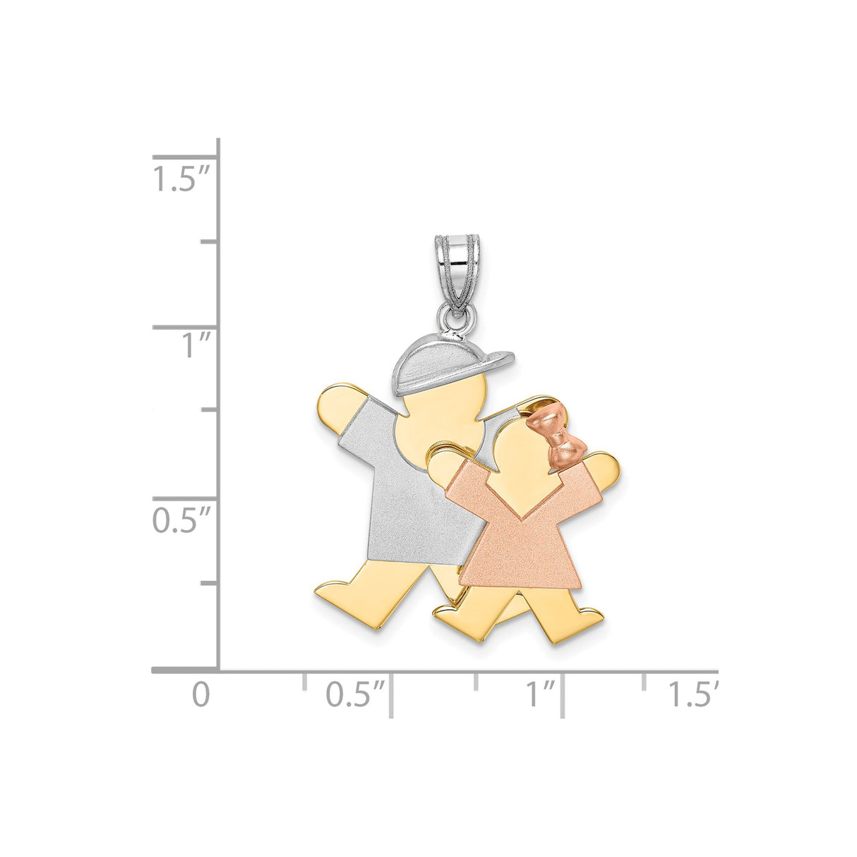 14k Tri-Color Gold Pendant, Boy and Girl Silhouette, Family Love Charm for Women