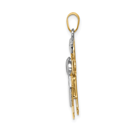 14k Two-Tone Gold Pendant with Walking Sibling Silhouette, Family Bond Theme