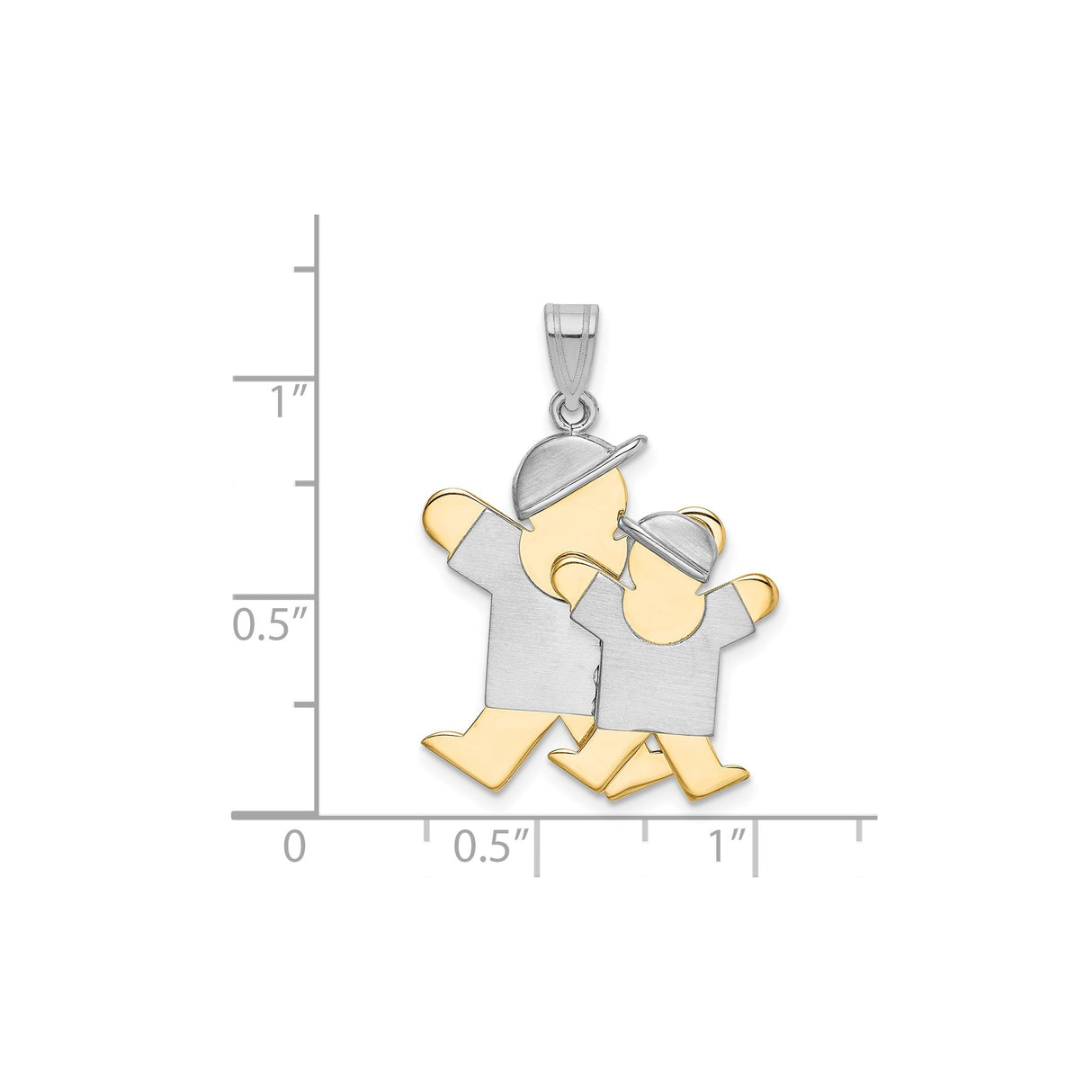 14k Two-Tone Gold Pendant with Walking Sibling Silhouette, Family Bond Theme