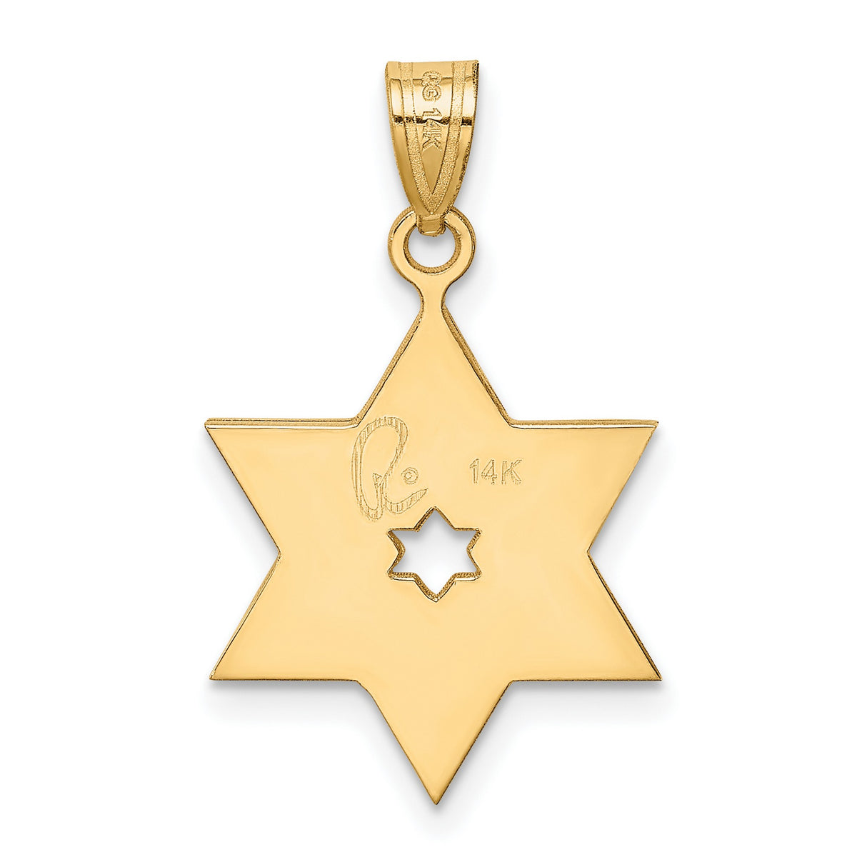 Star Of David With Cut-Out Design In Center Charm Pendant in Real 14k Multi-Tone Gold