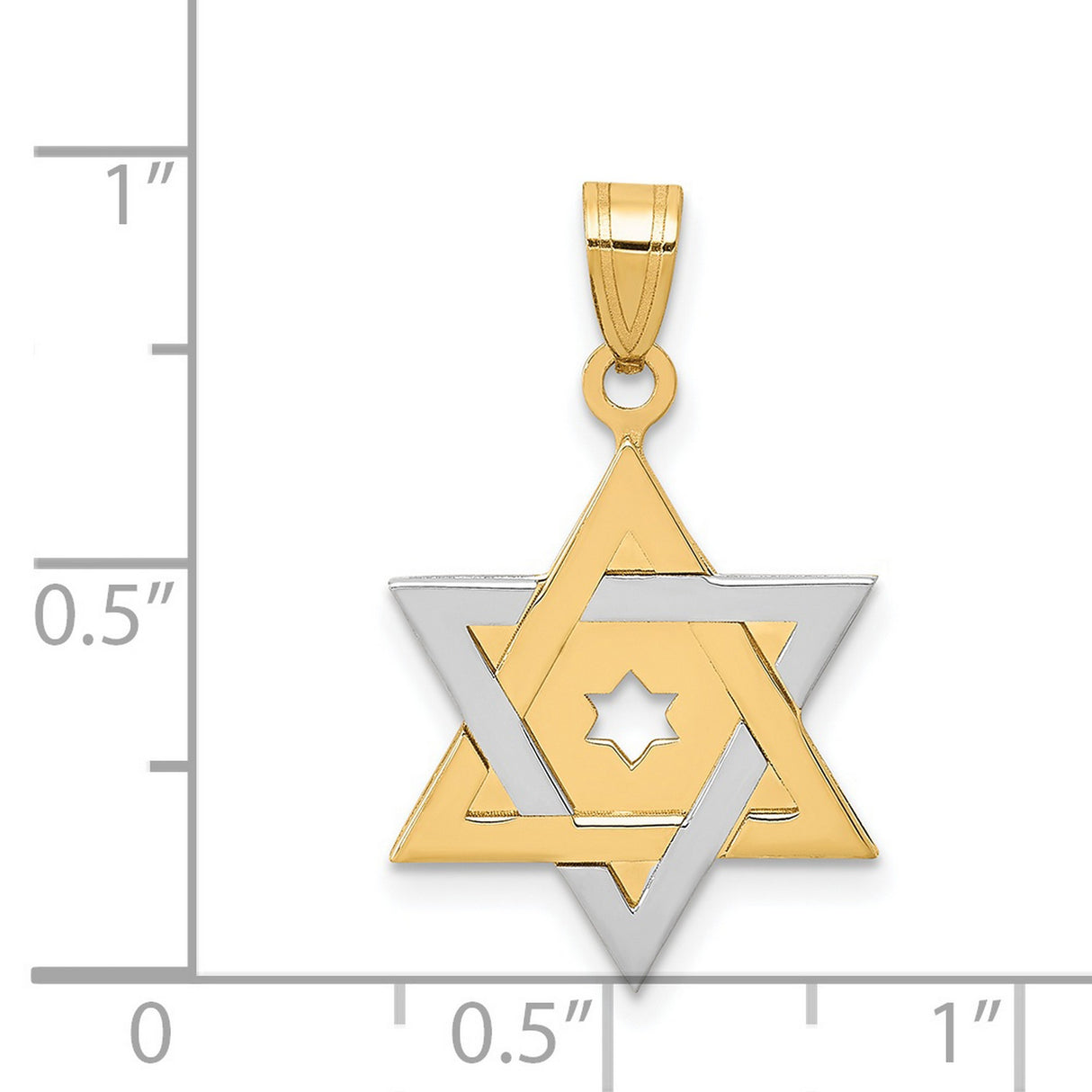 Star Of David With Cut-Out Design In Center Charm Pendant in Real 14k Multi-Tone Gold