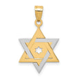 Star Of David With Cut-Out Design In Center Charm Pendant in Real 14k Multi-Tone Gold