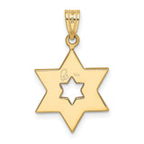 Solid Star Of David Cut-Out Center Charm Pendant in Real 14k Multi-Tone Gold