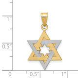 Solid Star Of David Cut-Out Center Charm Pendant in Real 14k Multi-Tone Gold