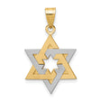 Solid Star Of David Cut-Out Center Charm Pendant in Real 14k Multi-Tone Gold