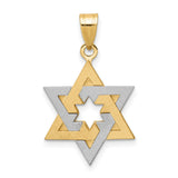 Solid Star Of David Cut-Out Center Charm Pendant in Real 14k Multi-Tone Gold