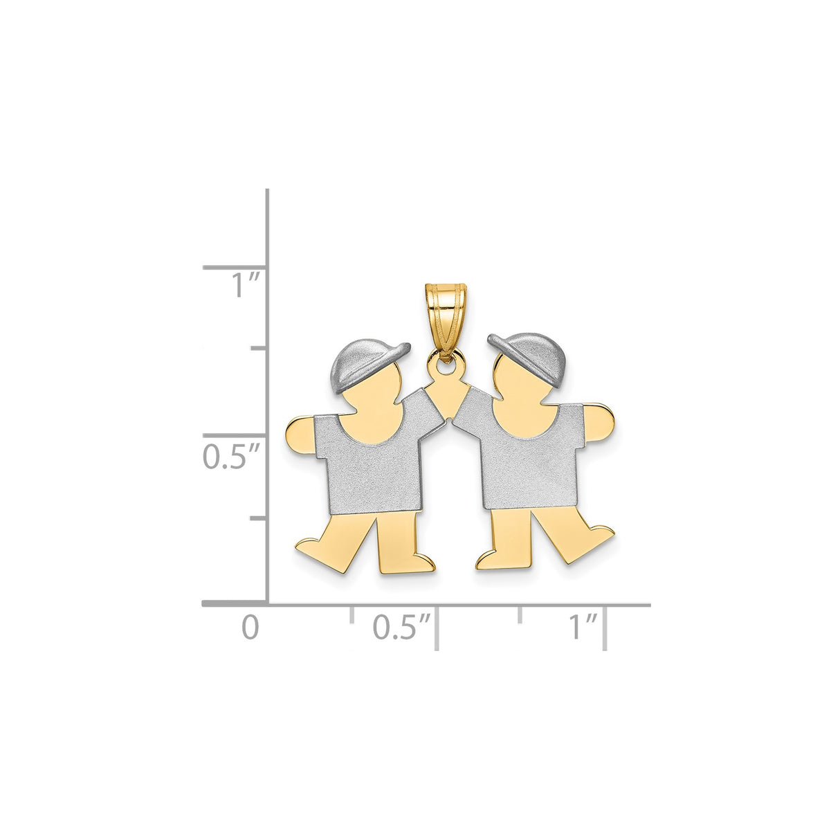 14k Two-Tone Gold Pendant, Stylized Boys Holding Hands, Family Jewelry Design