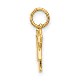 14k Yellow Gold Girl Charm Pendant with Bow, Stylized Female Figure Design