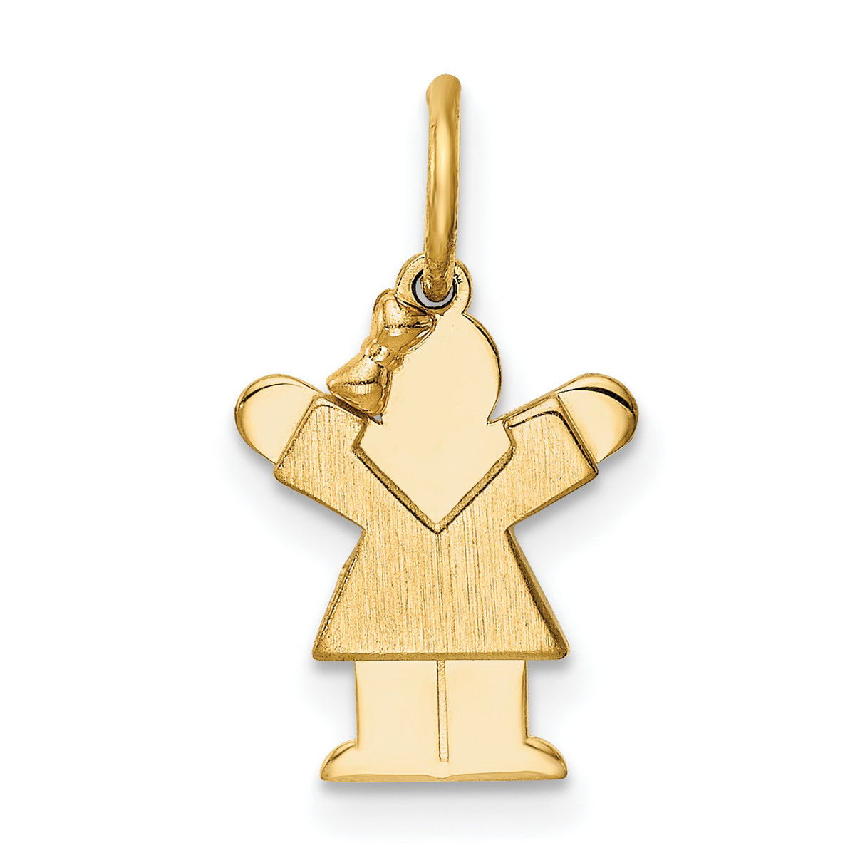 14k Yellow Gold Girl Charm Pendant with Bow, Stylized Female Figure Design