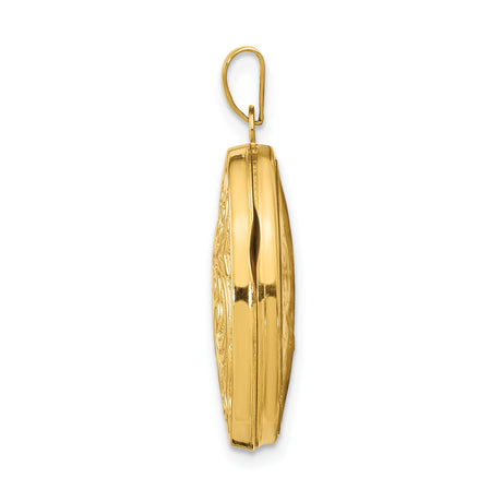 14k Yellow Gold Oval Locket Pendant with Floral Scroll Design, Vintage Keepsake Jewelry for Women