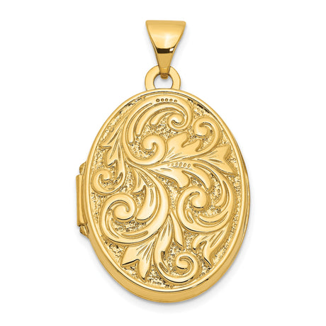 14k Yellow Gold Oval Locket Pendant with Floral Scroll Design, Vintage Keepsake Jewelry for Women
