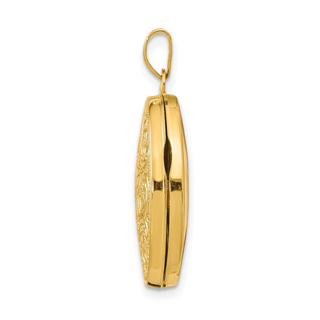 14k Yellow Gold Oval Locket Pendant with Floral Engraving and Scrollwork Vintage Style