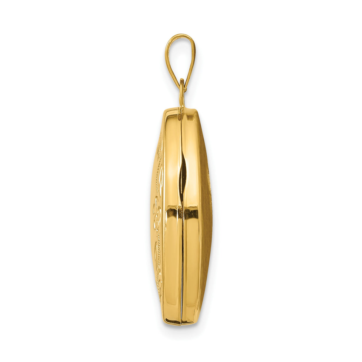 14k Yellow Gold Oval Locket Pendant with Floral Engraving for Women