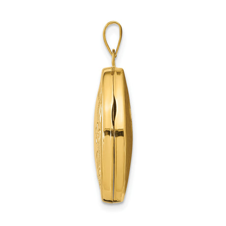 14k Yellow Gold Oval Locket Pendant with Floral Engraving for Women