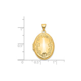 14k Yellow Gold Oval Locket Pendant with Floral Engraving for Women