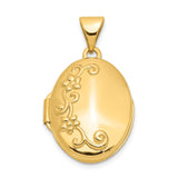 14k Yellow Gold Oval Locket Pendant with Floral Scroll Design for Women