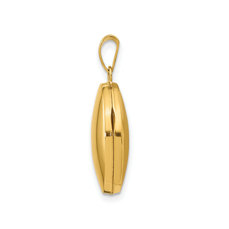 14k Yellow Gold Oval Locket Pendant with Polished Finish, Hinged Design, Classic Memorial Jewelry