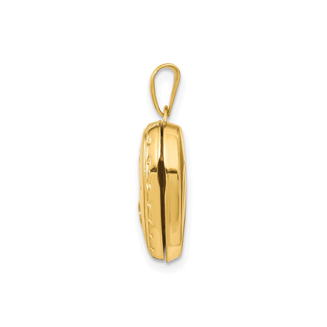 14k Yellow Gold Heart Locket Pendant with Floral Design and Hinged Photo Compartment