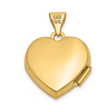 14k Yellow Gold Heart Locket Pendant with Floral Design and Hinged Photo Compartment
