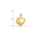 14k Yellow Gold Heart Locket Pendant with Floral Design and Hinged Photo Compartment