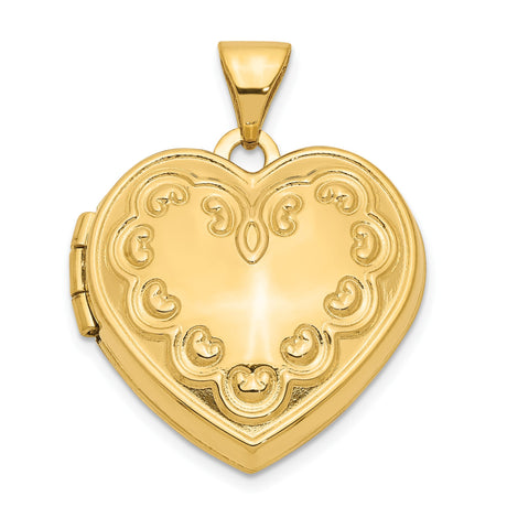 14k Yellow Gold Heart Locket Pendant with Ornate Filigree Vintage Design for Women