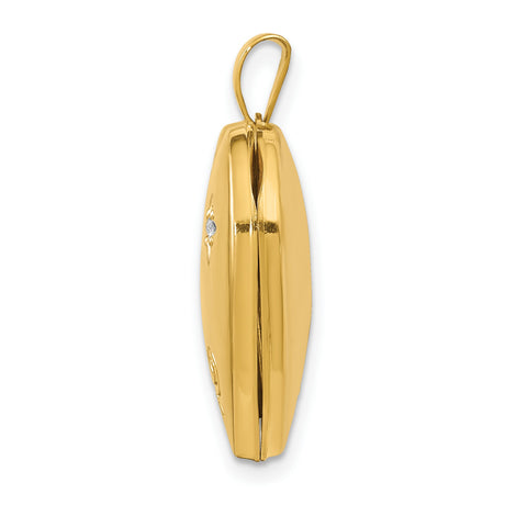 14k Yellow Gold Heart Locket Pendant with Diamond Center and Floral Design
