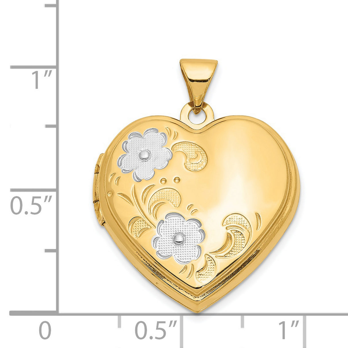 Floral Heart Locket Charm Pendant in Real 14k Multi-Tone Gold