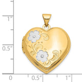 Floral Heart Locket Charm Pendant in Real 14k Multi-Tone Gold