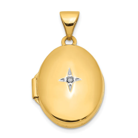 14k Yellow Gold Oval Locket Pendant with Diamond Starburst Design