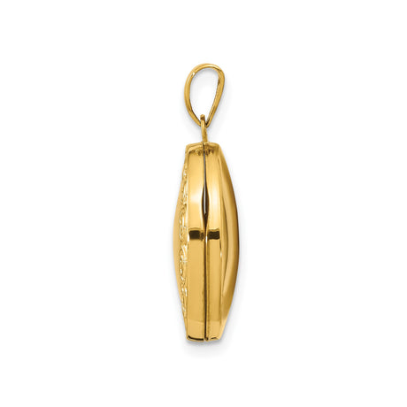 14k Yellow Gold Oval Locket Pendant with Scrollwork Detailing for Women
