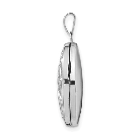 14k White Gold Oval Locket Pendant with Scroll Pattern, Vintage Inspired Keepsake Design