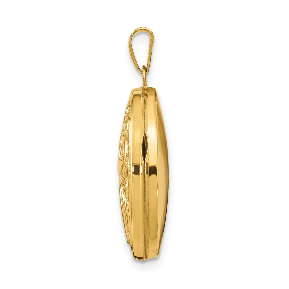 14k Yellow Gold Oval Locket Pendant with Scroll Engraving and Floral Detailing
