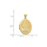 14k Yellow Gold Oval Locket Pendant with Scroll Engraving and Floral Detailing