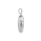 14k White Gold Heart Locket Pendant with Filigree Design and Polished Center Heart, Vintage Style