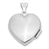 14k White Gold Heart Locket Pendant, Polished Finish, Classic Romantic Keepsake for Women