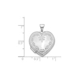 14k White Gold Heart Locket Pendant with Scrollwork and Vintage Engraving for Women