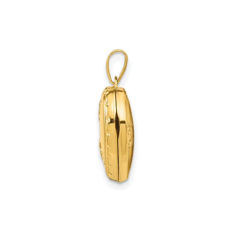 14k Yellow Gold Heart Locket Pendant with Floral Detailing, Holds Small Photo or Keepsake