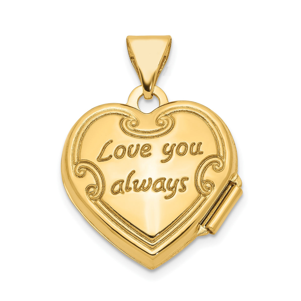 14k Yellow Gold Heart Locket Pendant with Floral Detailing, Holds Small Photo or Keepsake