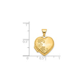 14k Yellow Gold Heart Locket Pendant with Floral Detailing, Holds Small Photo or Keepsake