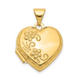 14k Yellow Gold Heart Locket Pendant with Floral Detailing, Holds Small Photo or Keepsake
