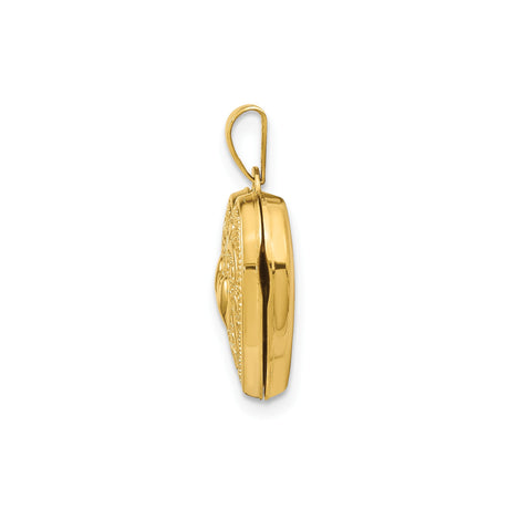 14k Yellow Gold Heart Locket Pendant with Raised Hearts and Scroll Design