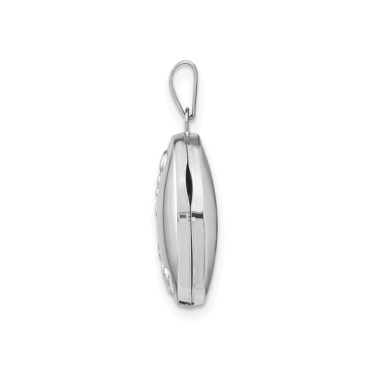 14k White Gold Oval Locket Pendant with Floral Scrollwork Design for Women