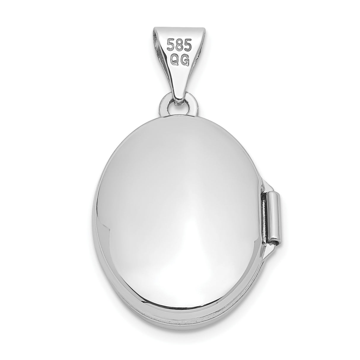 14k White Gold Oval Locket Pendant with Floral Scrollwork Design for Women