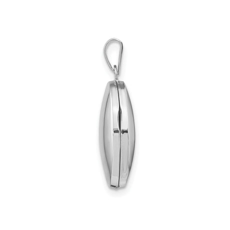 14k White Gold Oval Locket Pendant, High-Polish Minimalist Photo Keepsake for Women