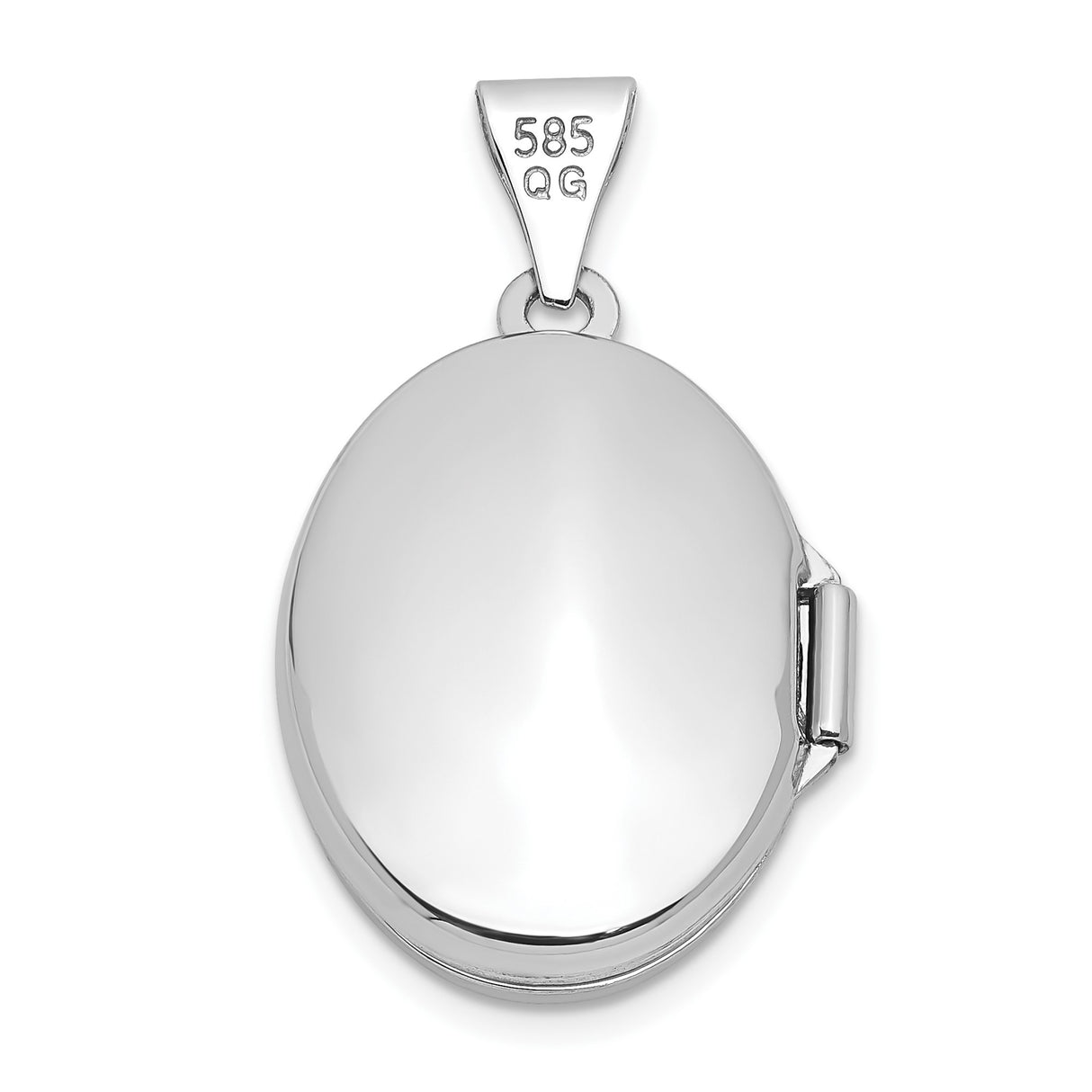 14k White Gold Oval Locket Pendant, High-Polish Minimalist Photo Keepsake for Women