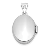 14k White Gold Oval Locket Pendant, High-Polish Minimalist Photo Keepsake for Women