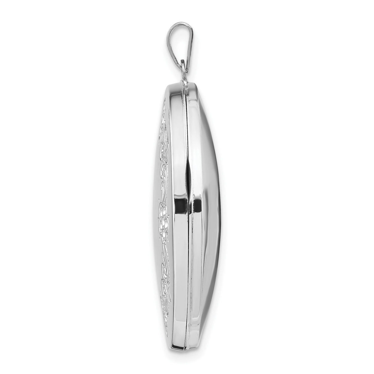 14k White Gold Oval Locket Pendant with Floral Engraving and Scroll Design for Women